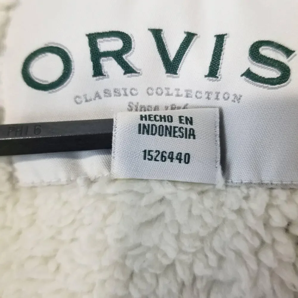 Orvis Pullover Sweater Mens Large Gray Sherpa Lined Quarter Zip Fleece Warm Cozy